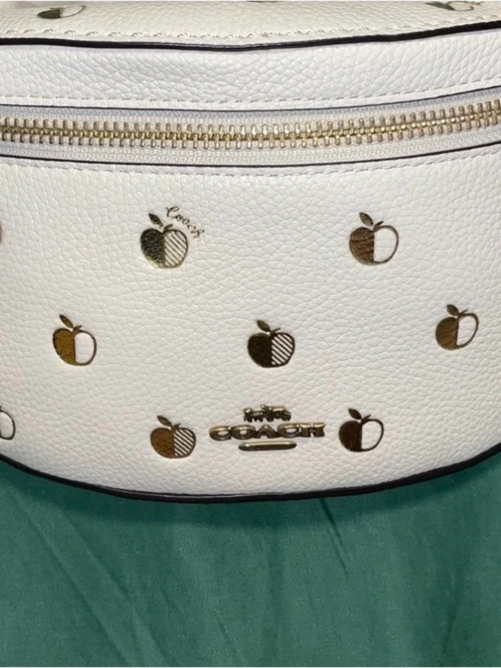 Coach White Pebble Leather Gold Apple Print Belt Bag